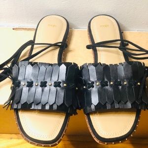 Maje Fringe Tie Flat Slides 40